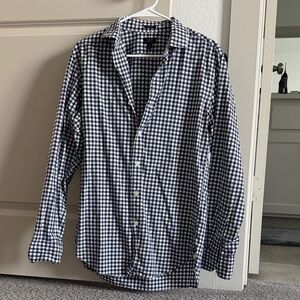 J. Crew Navy and White Gingham Button-Down Shirt